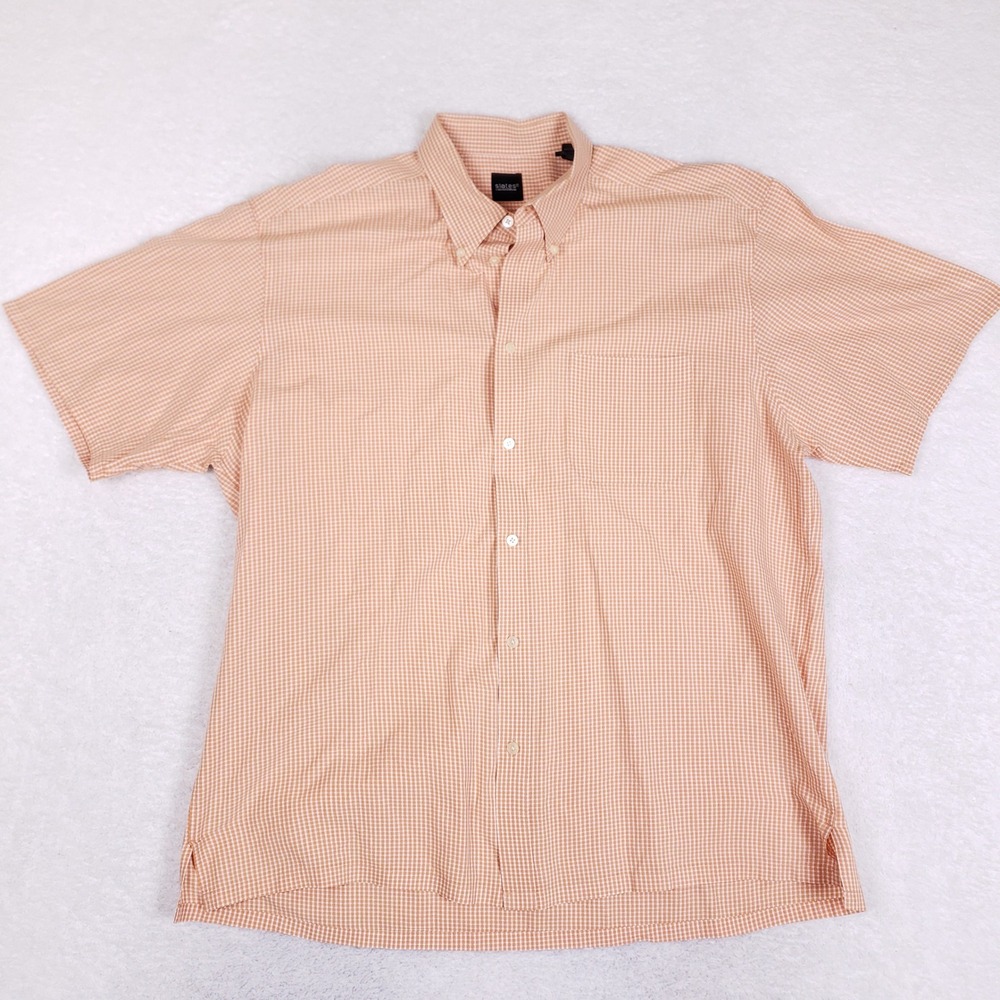 Slates Mens XL Short Sleeve Button Up Shirt Orange Gingham Plaid Cotton Casual